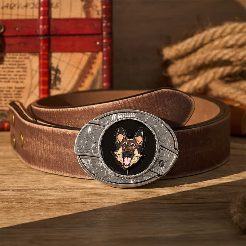 German Shepherd Dog DIY Hidden Folding Knife Buckle Leather Belt - German Shepherd - Brown Distressed Belt - 42 - image 5