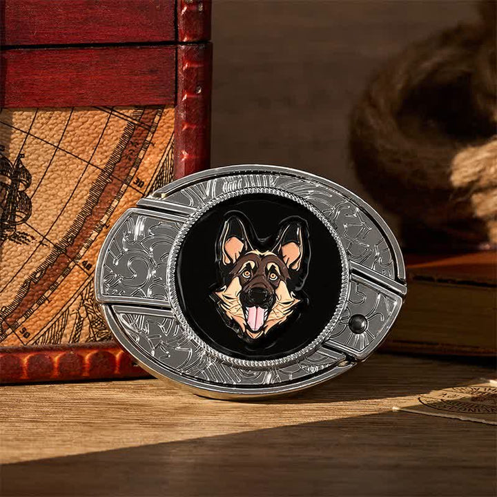 German Shepherd Dog DIY Hidden Folding Knife Buckle Leather Belt - German Shepherd - Without Belt - Not Included Belt - image 0