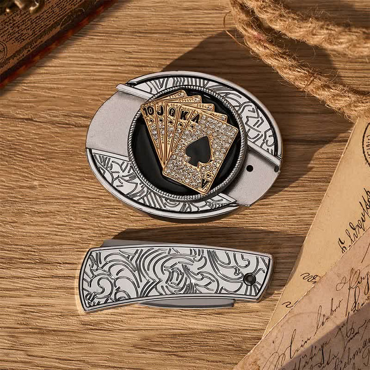 Cowboy Shiny Royal Flush DIY Hidden Folding Knife Buckle Leather Belt - image 9