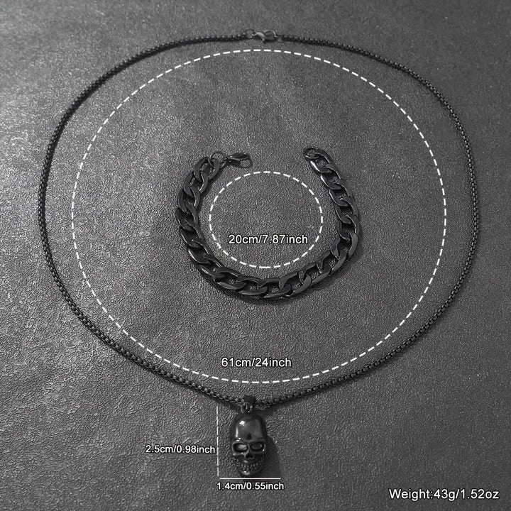 Men's 2Pcs Black Skull Necklace And Cuban Bracelet Set - image 4