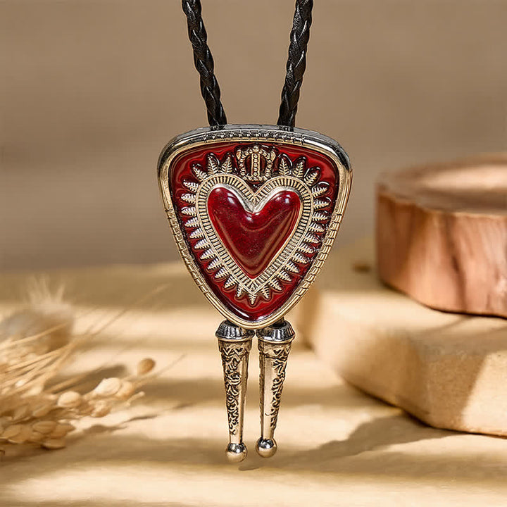 Vintage Shield Shape Sacred Heart Crown Bolo Tie - image 3