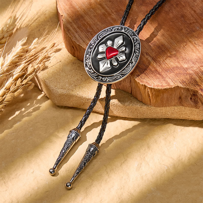 Gothic Western Red Heart Black Enamel Bolo Tie - Black - image 0