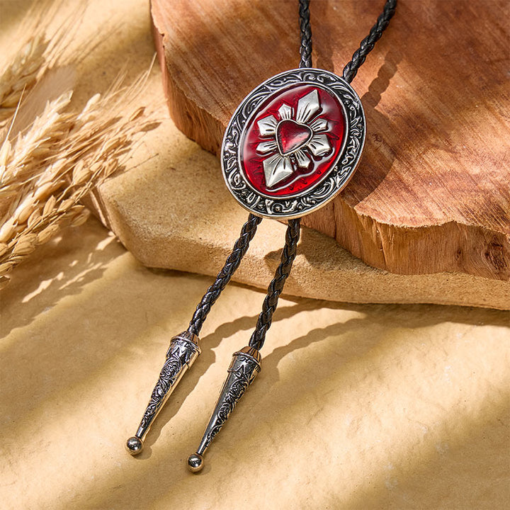 Gothic Western Red Heart Black Enamel Bolo Tie - Red - image 2