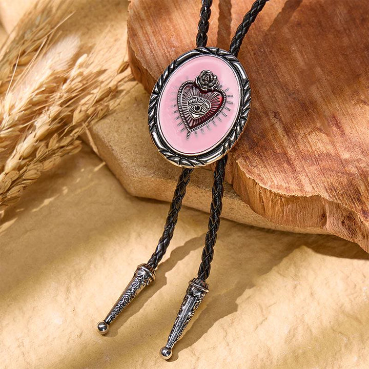 Western Vintage Red Sacred Heart Relief Bolo Tie - Pink - image 2
