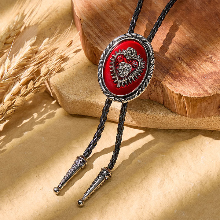 Western Vintage Red Sacred Heart Relief Bolo Tie - Red - image 0