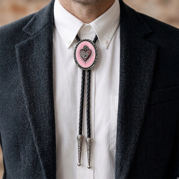 Western Vintage Red Sacred Heart Relief Bolo Tie - image 1