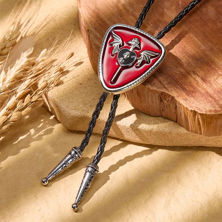 Gothic Western Winged Skull Red Enamel Bolo Tie - Red - image 0