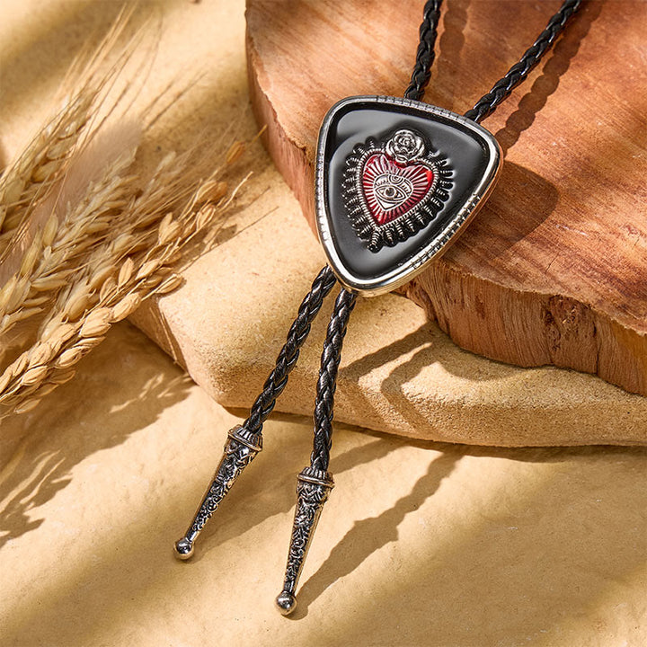 Gothic Western Black Enamel Sacred Heart Bolo Tie - Black - image 0