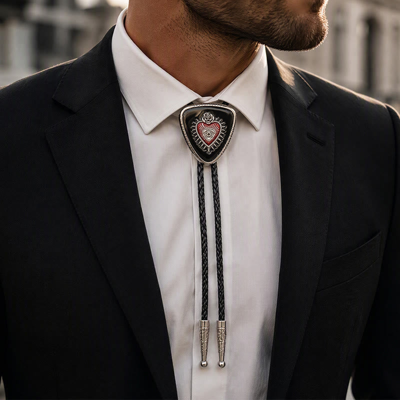 Gothic Western Black Enamel Sacred Heart Bolo Tie - image 1