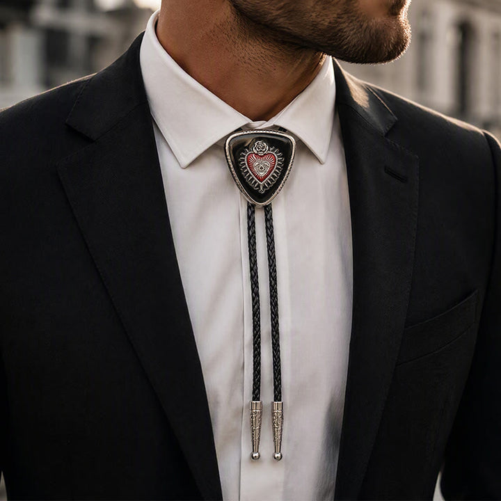 Gothic Western Black Enamel Sacred Heart Bolo Tie - image 1