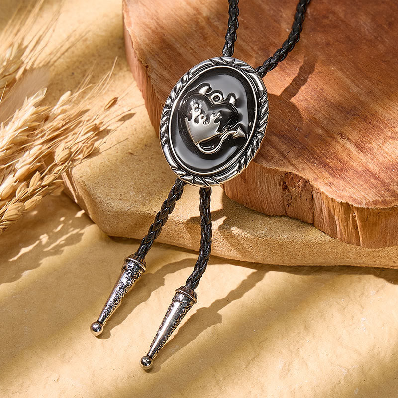Dark Western Black Enamel Bull Head Bolo Tie - Black - image 0