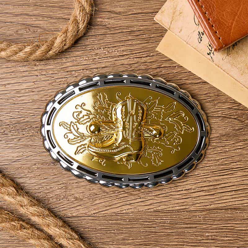 Gold Plated Cowboy Western Boot & Spur DIY Buckle Leather Belt - image 1