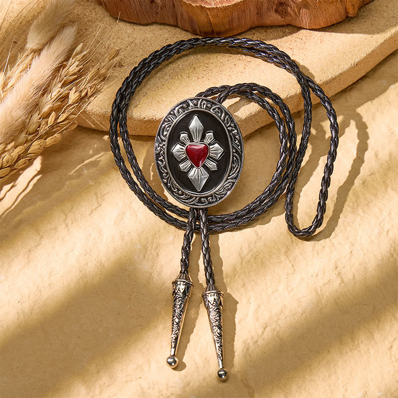 Gothic Western Red Heart Black Enamel Bolo Tie - image 4