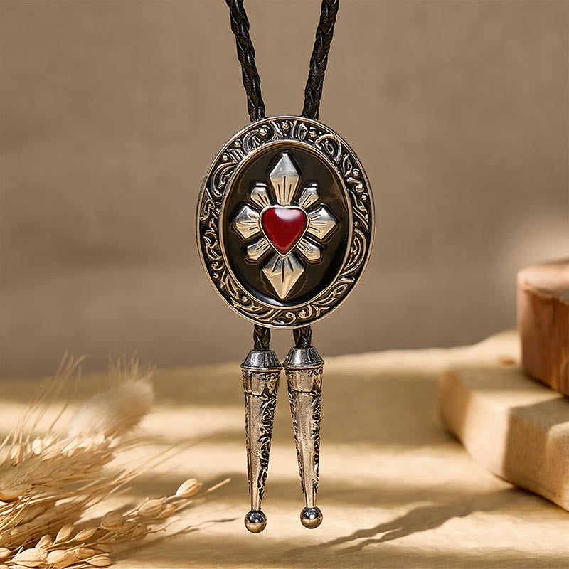 Gothic Western Red Heart Black Enamel Bolo Tie - image 6