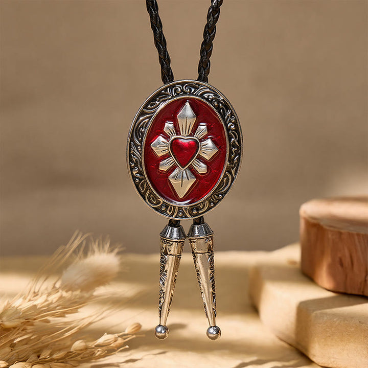 Gothic Western Red Heart Black Enamel Bolo Tie - image 5
