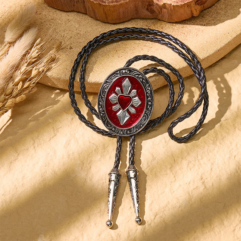 Gothic Western Red Heart Black Enamel Bolo Tie - image 8