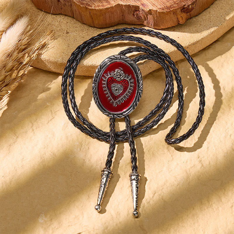 Western Vintage Red Sacred Heart Relief Bolo Tie - image 3