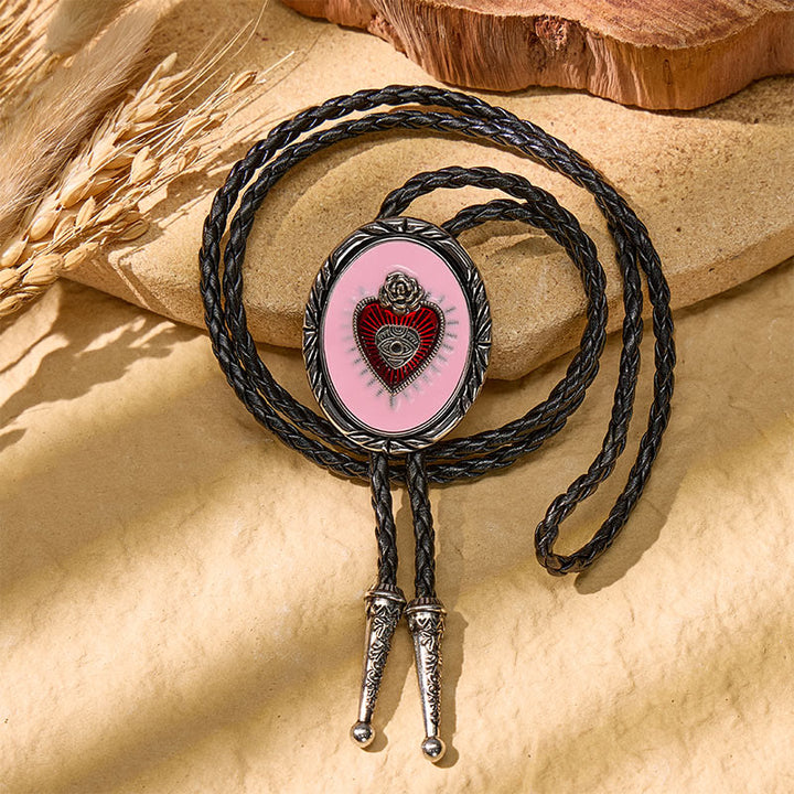 Western Vintage Red Sacred Heart Relief Bolo Tie - image 4