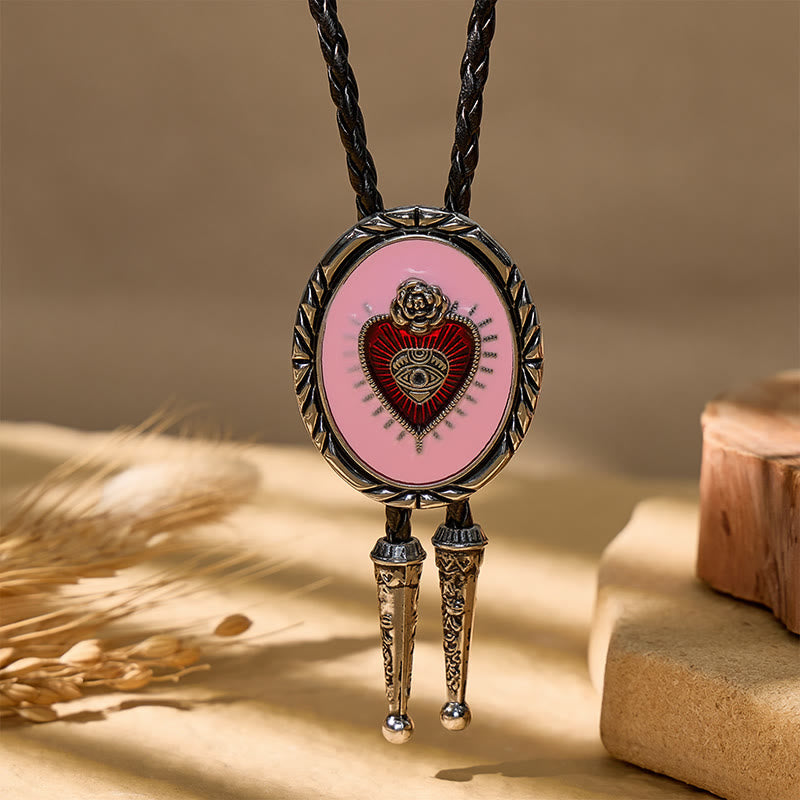 Western Vintage Red Sacred Heart Relief Bolo Tie - image 5