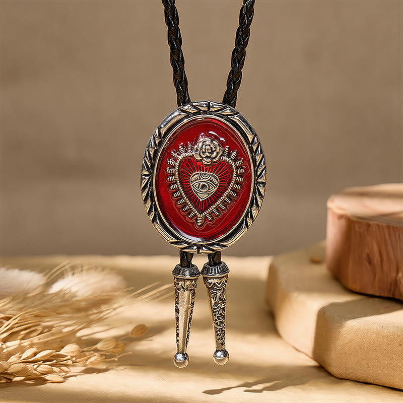 Western Vintage Red Sacred Heart Relief Bolo Tie - image 6