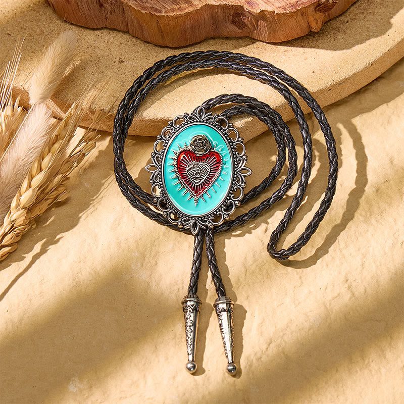Boho Western Teal Enamel Sacred Heart Bolo Tie - image 3