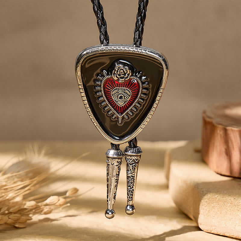 Gothic Western Black Enamel Sacred Heart Bolo Tie - image 2