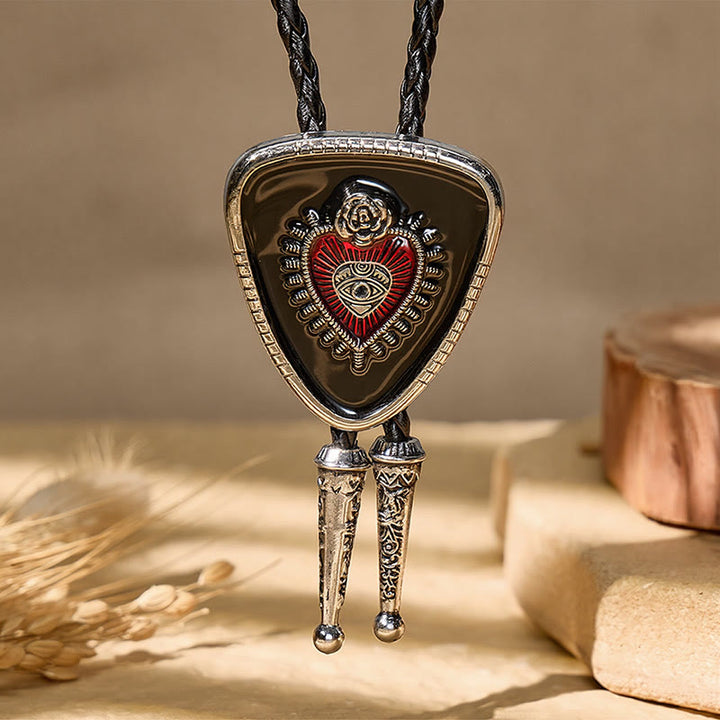 Gothic Western Black Enamel Sacred Heart Bolo Tie - image 2