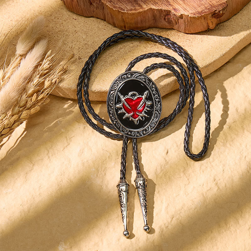 Gothic Black Enamel Flaming Heart Bolo Tie Western - image 2