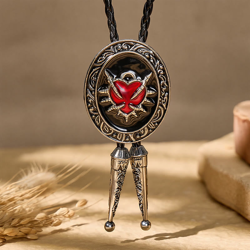 Gothic Black Enamel Flaming Heart Bolo Tie Western - image 3