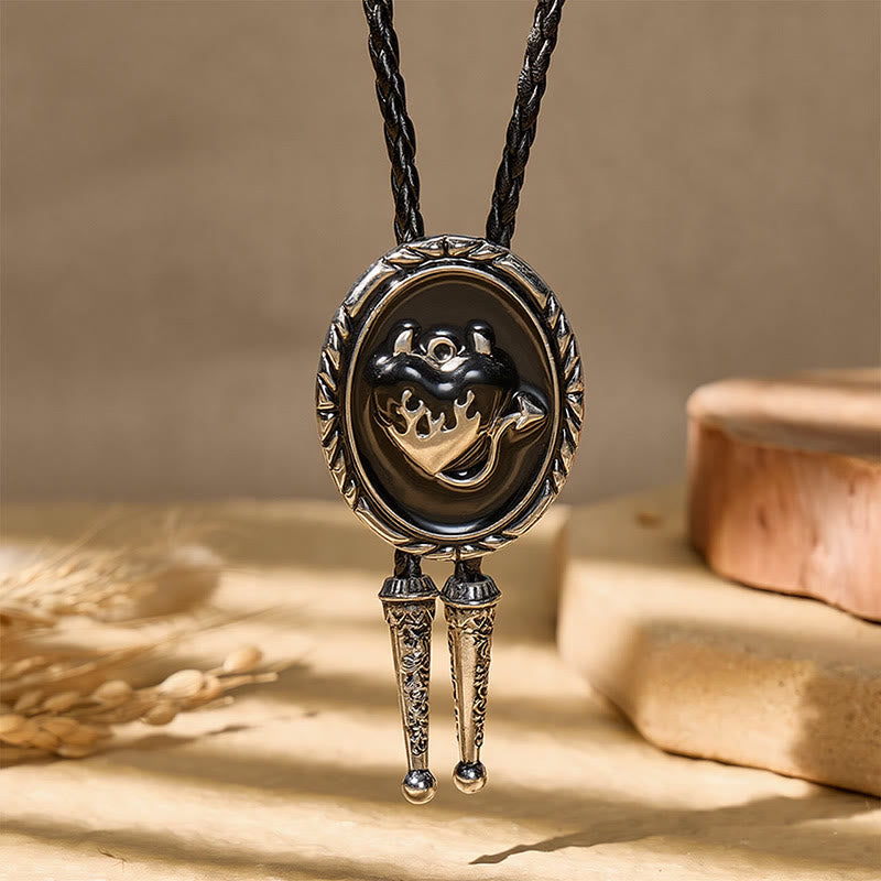 Dark Western Black Enamel Bull Head Bolo Tie - image 3