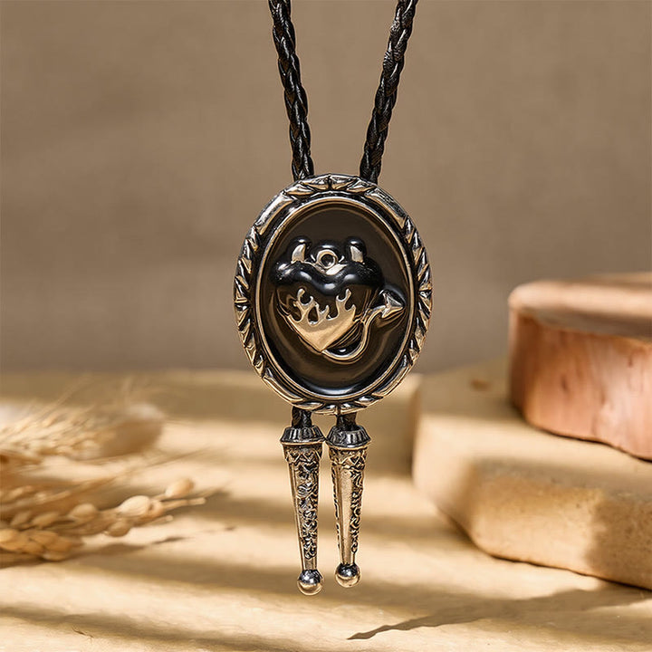 Dark Western Black Enamel Bull Head Bolo Tie - image 3