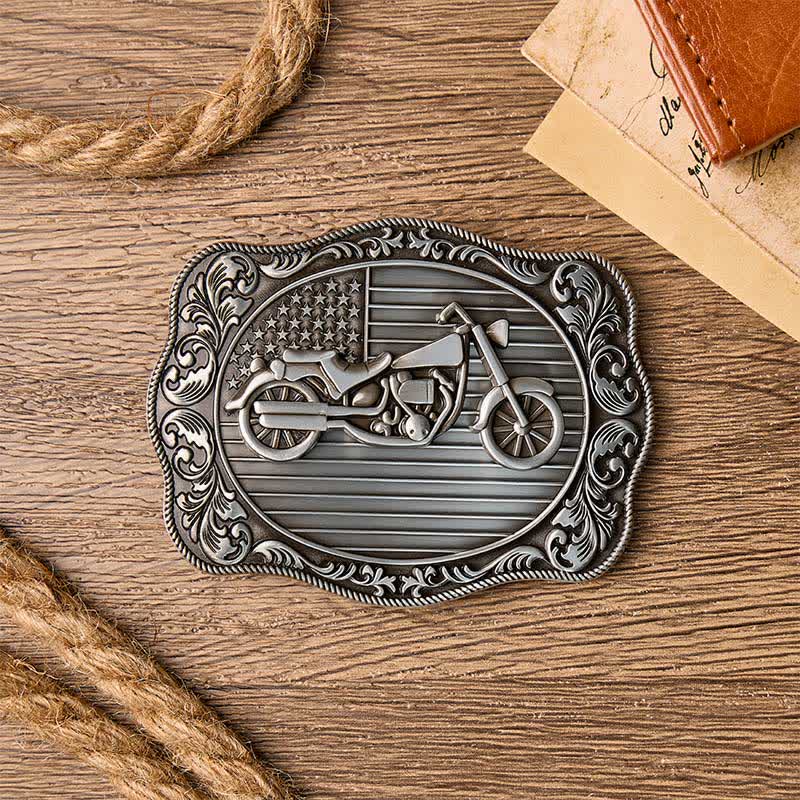 American Flag Motorcycle DIY Patriotic Biker Buckle Leather Belt - image 1