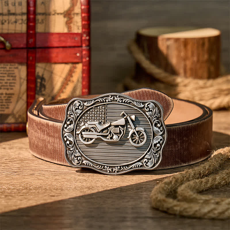 American Flag Motorcycle DIY Patriotic Biker Buckle Leather Belt - Silver - Brown Distressed Belt - 42 - image 5