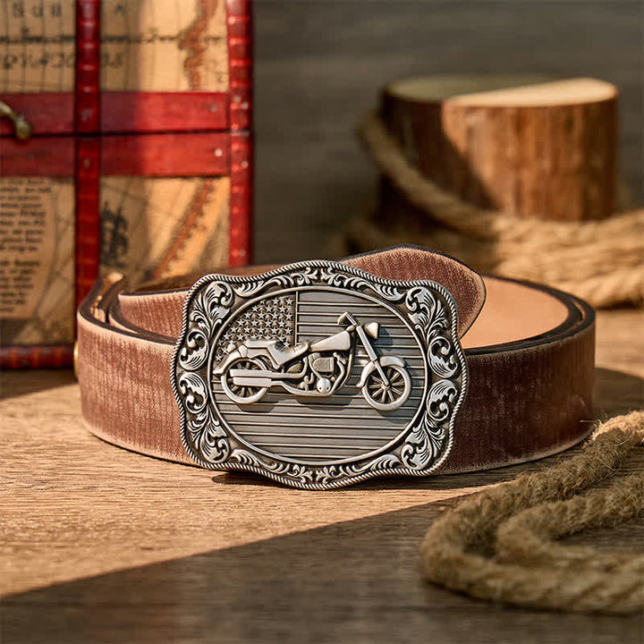 American Flag Motorcycle DIY Patriotic Biker Buckle Leather Belt - Silver - Brown Distressed Belt - 42 - image 5