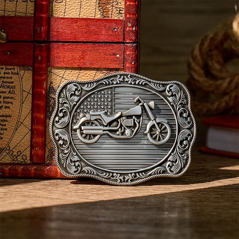 American Flag Motorcycle DIY Patriotic Biker Buckle Leather Belt - Silver - Without Belt - Not Included Belt - image 0