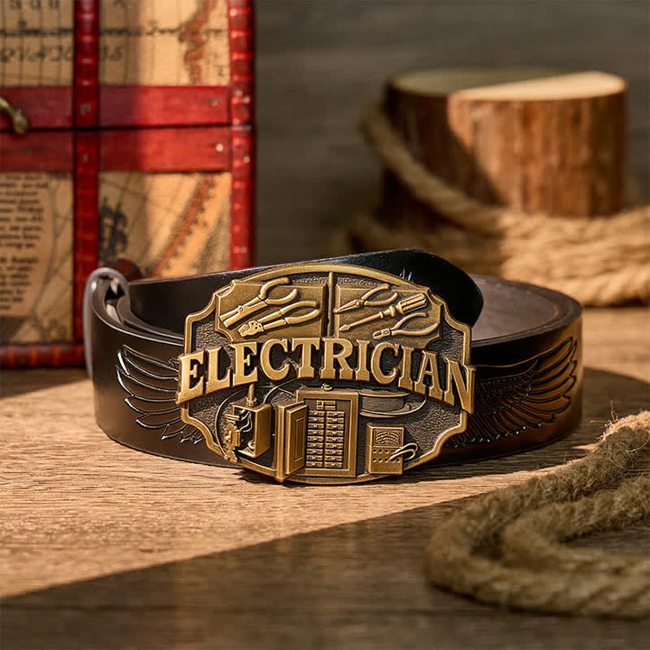 Electrician Tools Panel Pattern DIY Buckle Leather Belt - Bronze - Black Embossed Eagle Belt - 42 - image 2
