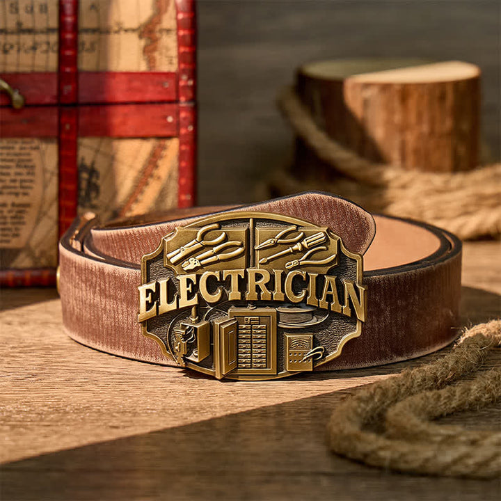 Electrician Tools Panel Pattern DIY Buckle Leather Belt - Bronze - Brown Distressed Belt - 42 - image 5
