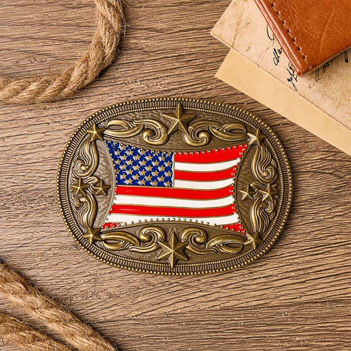 Patriotic Enameled American Flag DIY Buckle Leather Belt - image 1