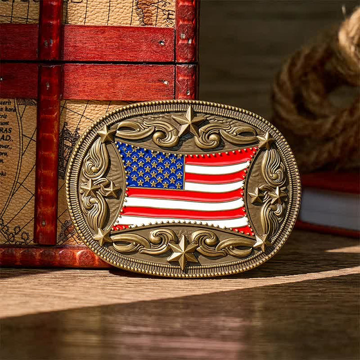 Patriotic Enameled American Flag DIY Buckle Leather Belt - Bronze - Without Belt - Not Included Belt - image 0