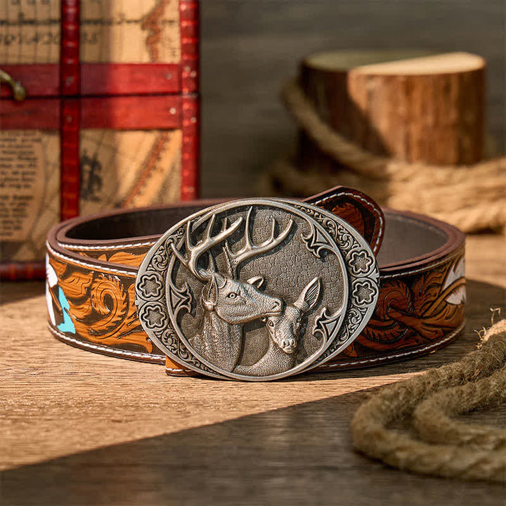 Majestic Love Stag And Doe DIY Buckle Leather Belt - Silver - Brown Feather Belt - 40 - image 7