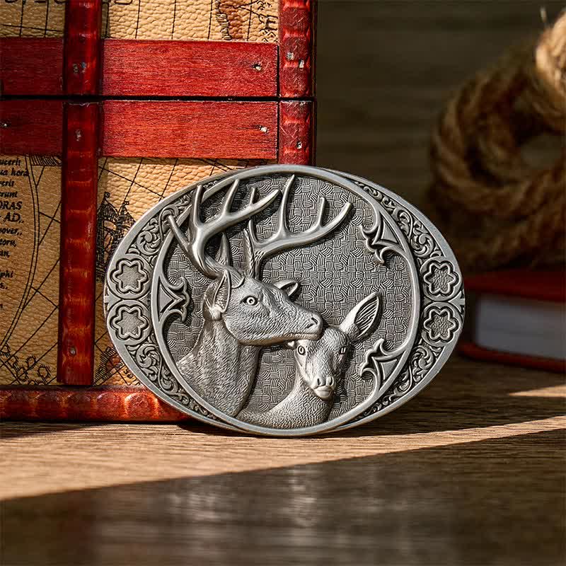 Majestic Love Stag And Doe DIY Buckle Leather Belt - Silver - Without Belt - Not Included Belt - image 0
