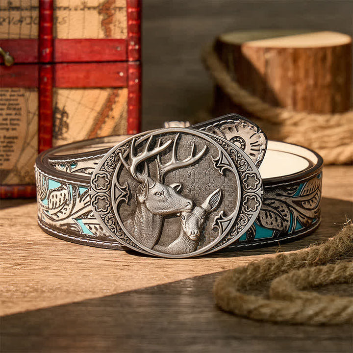 Majestic Love Stag And Doe DIY Buckle Leather Belt - Silver - Gray Floral Belt - 42 - image 8