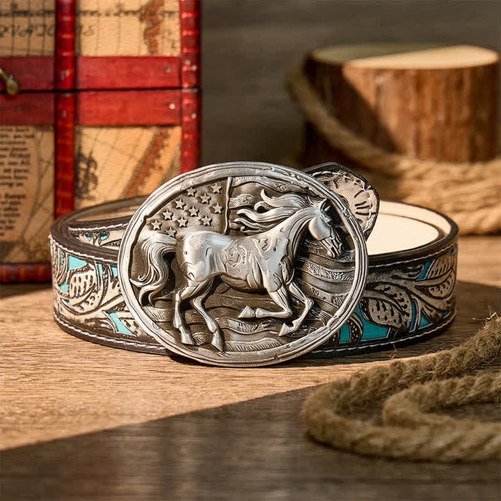 Freedom Gallop Patriotic American Flag DIY Buckle Leather Belt - Silver - Gray Floral Belt - 42 - image 8