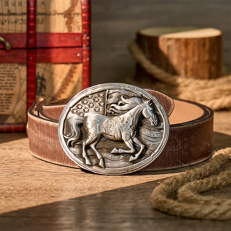 Freedom Gallop Patriotic American Flag DIY Buckle Leather Belt - Silver - Brown Distressed Belt - 42 - image 5