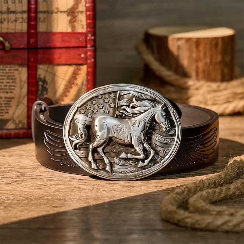 Freedom Gallop Patriotic American Flag DIY Buckle Leather Belt - Silver - Black Embossed Eagle Belt - 42 - image 2