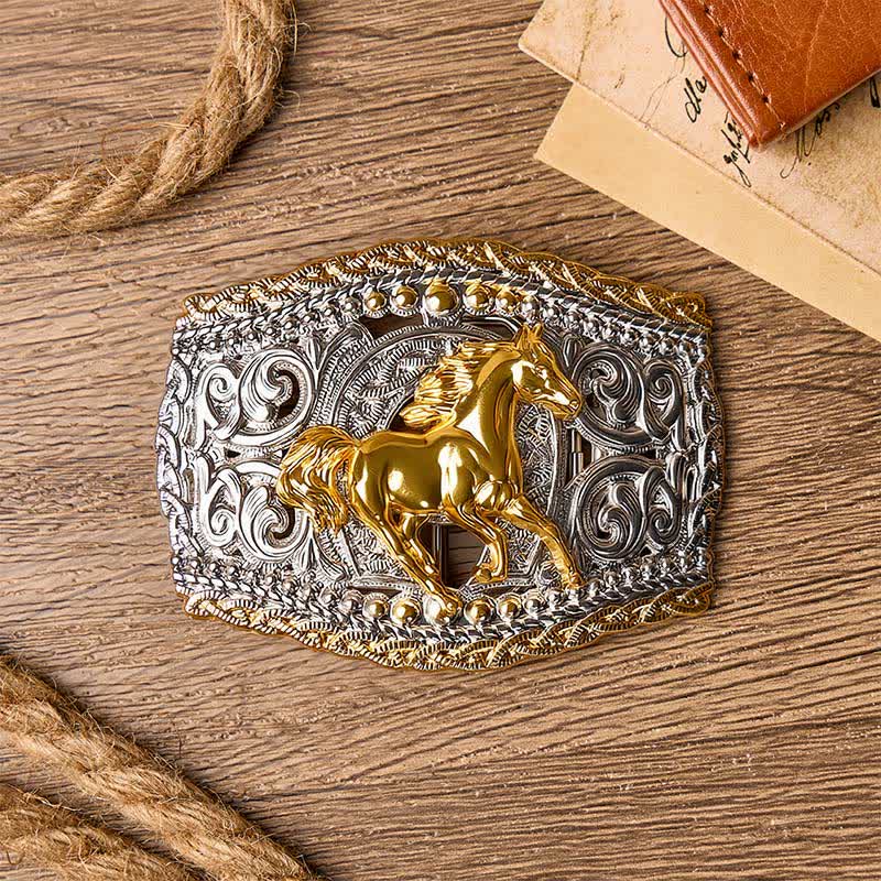 Two-Tone Western Bronco Rider & Wild Horse DIY Buckle Leather Belt - image 1
