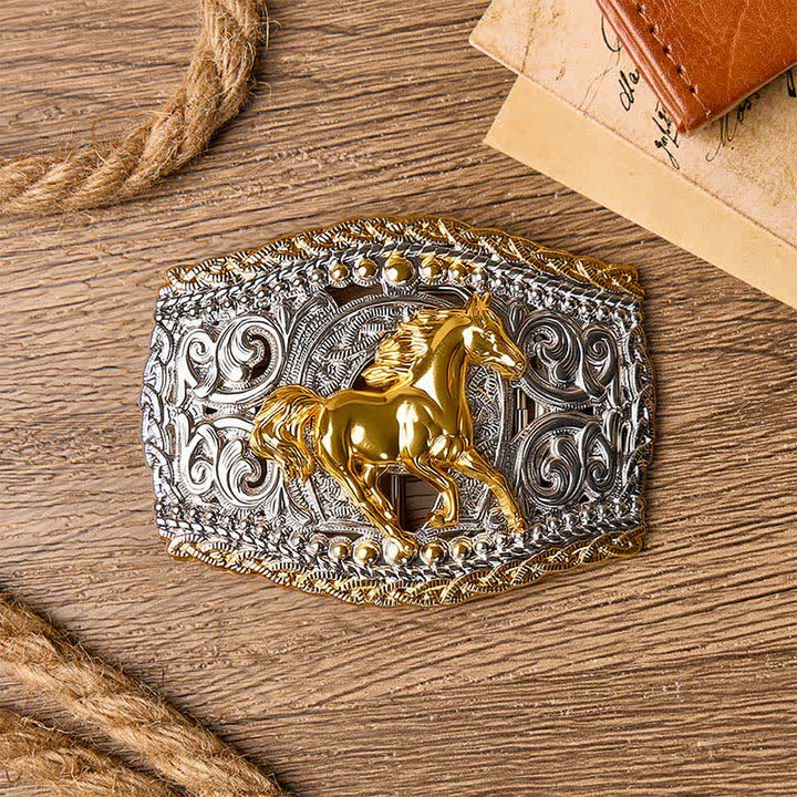 Two-Tone Western Bronco Rider & Wild Horse DIY Buckle Leather Belt - image 1