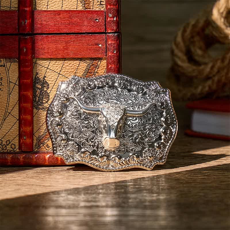 Shiny Longhorn Legacy Western Cowboy DIY Buckle Leather Belt - Silver - Without Belt - Not Included Belt - image 9