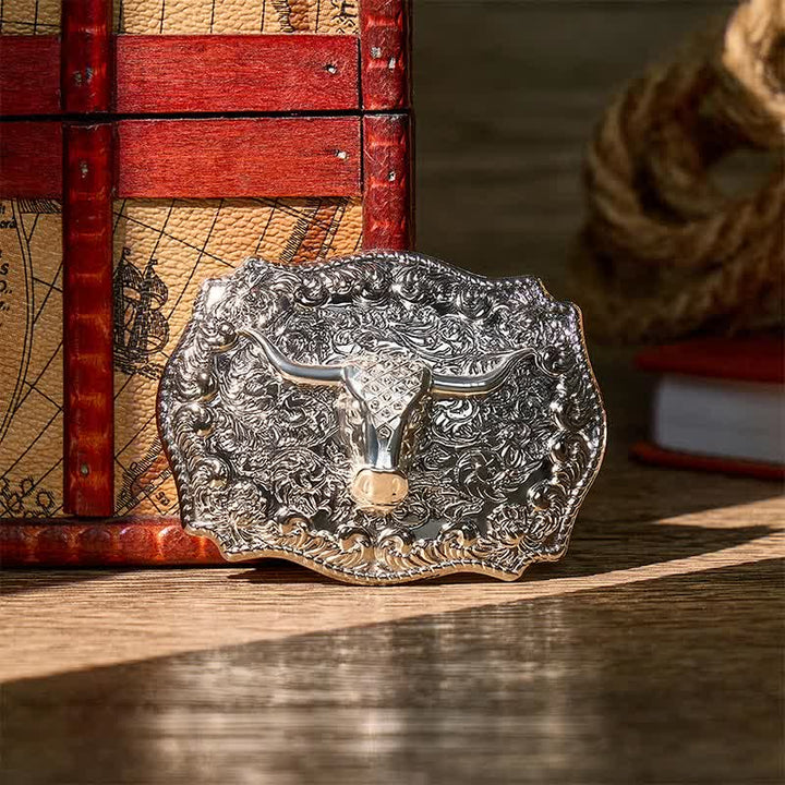 Shiny Longhorn Legacy Western Cowboy DIY Buckle Leather Belt - Silver - Without Belt - Not Included Belt - image 9