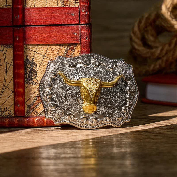 Shiny Longhorn Legacy Western Cowboy DIY Buckle Leather Belt - Gold - Without Belt - Not Included Belt - image 0